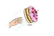 Cake is thrown pop art vector illustration