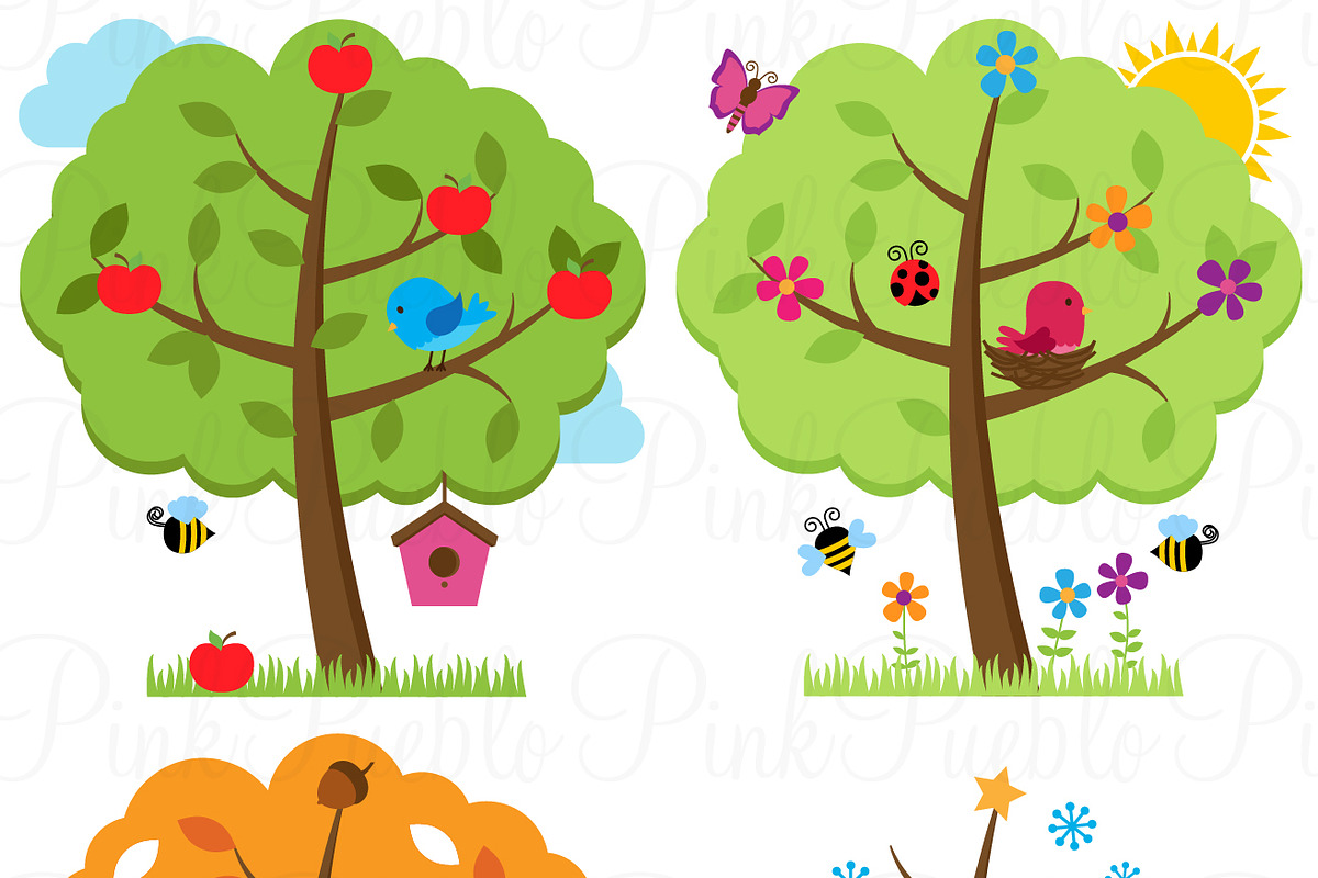 Four Seasons Trees Clipart & Vectors in Illustrations - product preview 8