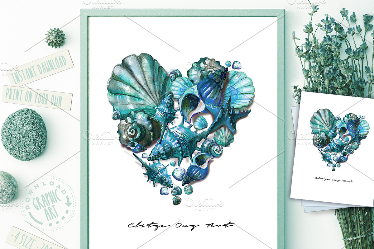 Seashell Heart Printable Wall Art  in Illustrations - product preview 8
