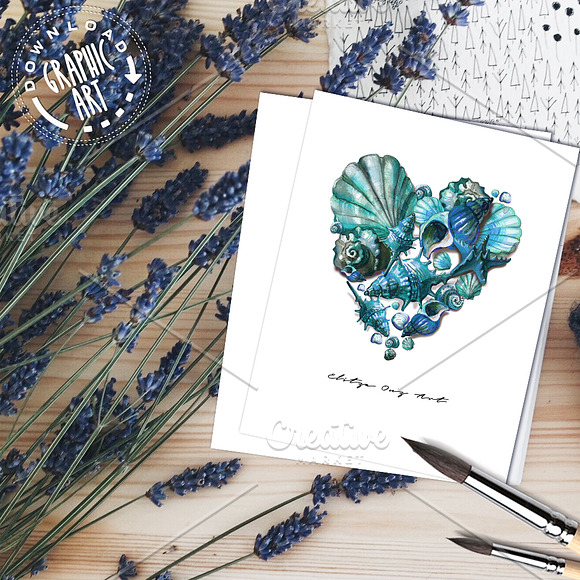 Seashell Heart Printable Wall Art  in Illustrations - product preview 2