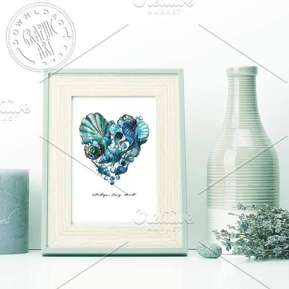 Seashell Heart Printable Wall Art  in Illustrations - product preview 3