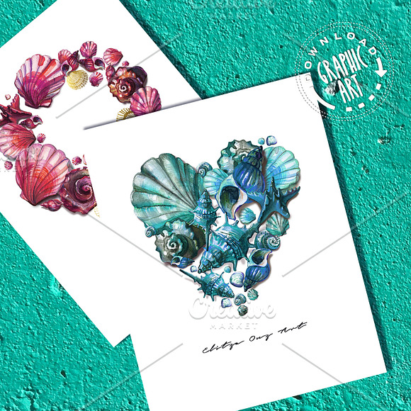 Seashell Heart Printable Wall Art  in Illustrations - product preview 5