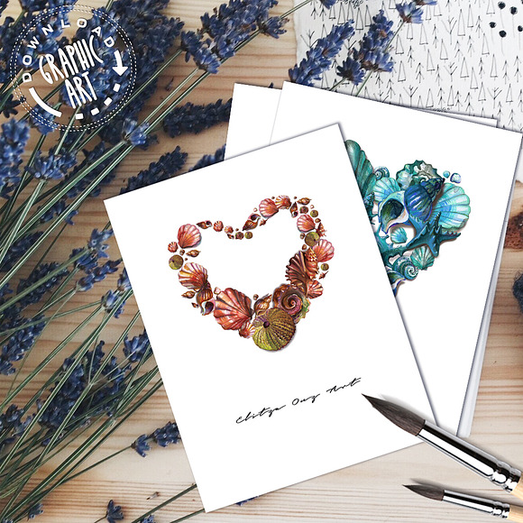 Seashell Heart Printable Wall Art  in Illustrations - product preview 2