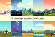 10 seamless cartoon landscapes