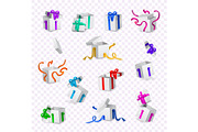 Vector cartoon present gift box ribbon bow set