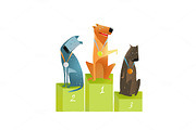 Three Winners Dogs Sitting on Podium