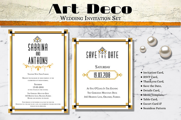 Art Deco Wedding Invitation Set