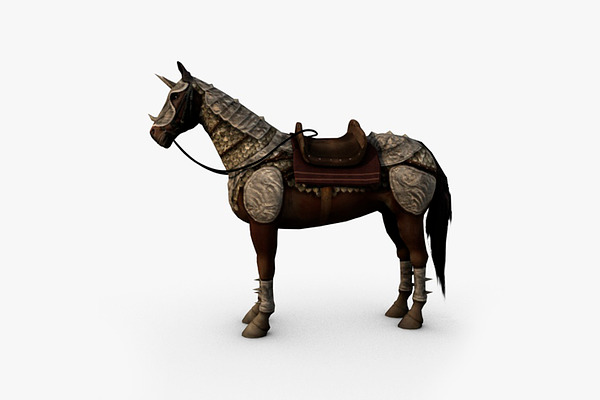 Horse with armor and saddle