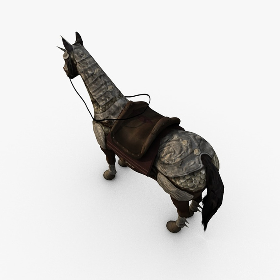 Horse with armor and saddle in Animals - product preview 1