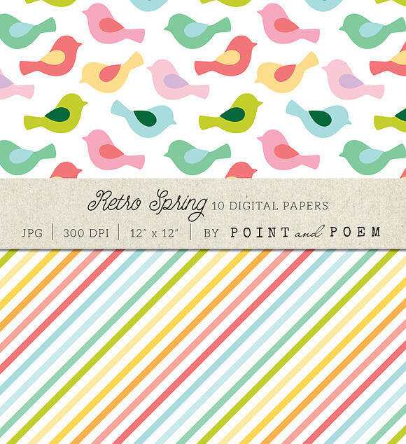 Retro Spring Digital Papers in Patterns - product preview 1