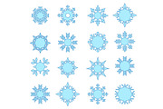 Snowflake winter set of blue isolated icon silhouette.