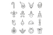 Set of Christmas elements. Outline icon collection.