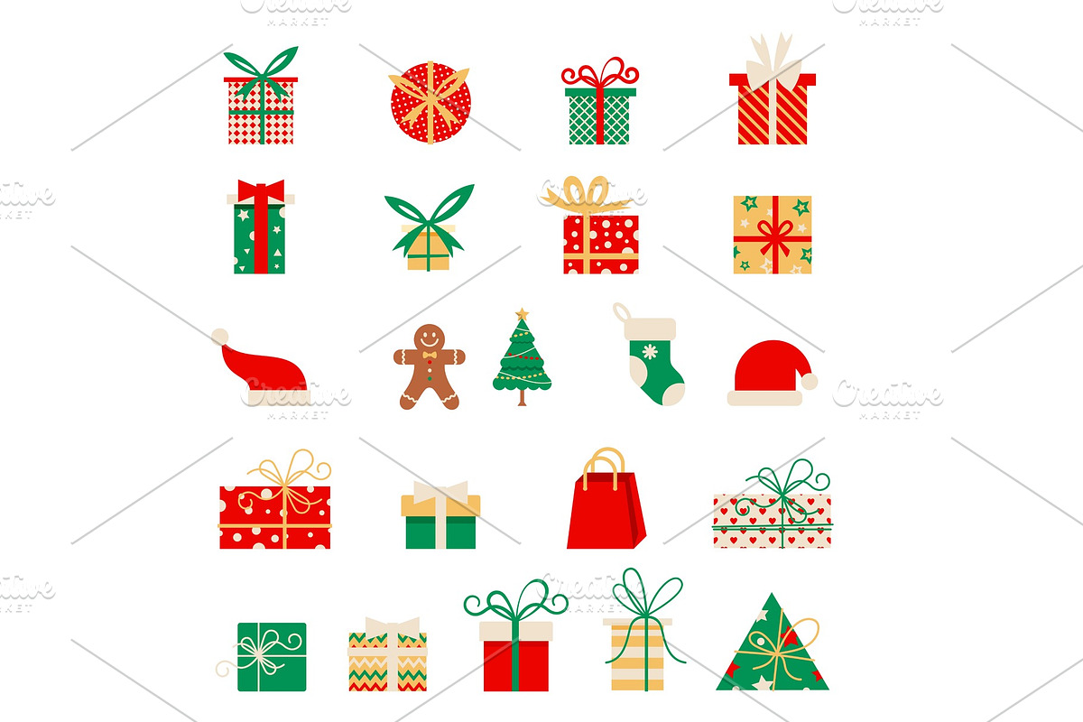 New year icons. Set of Christmas elements in a flat style. Vector Cartoon flat design. in Objects - product preview 8