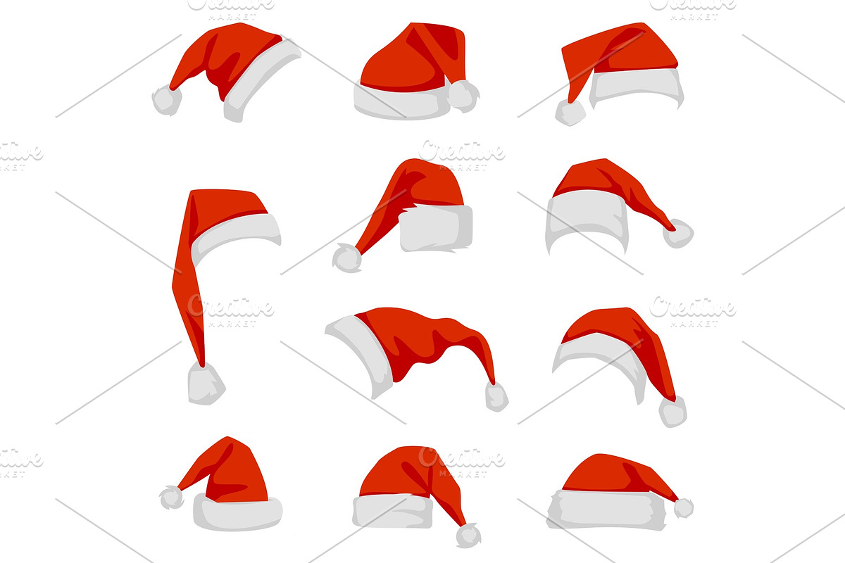 Set of red Santa Claus hats. in Objects - product preview 8