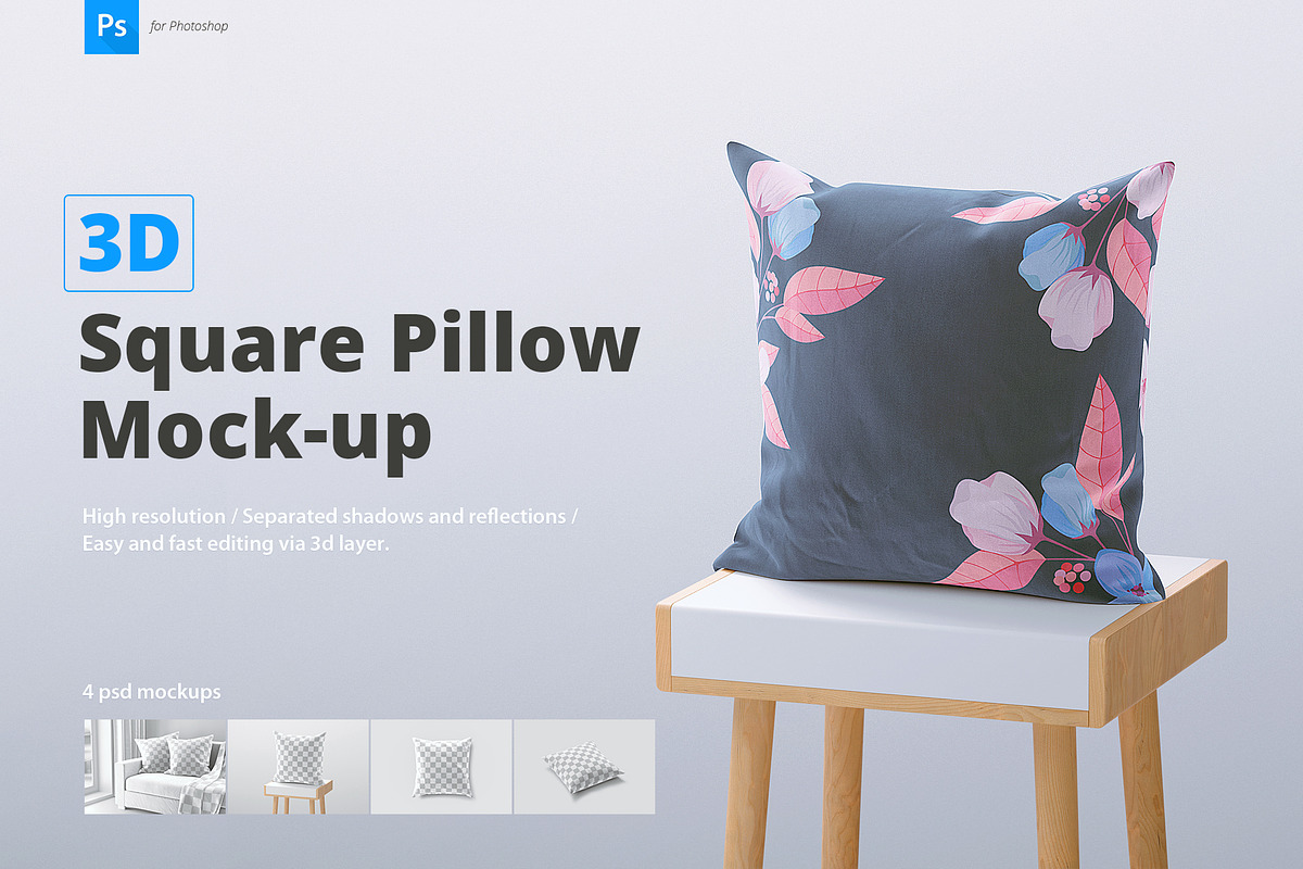 Square Pillow Mockup in Product Mockups - product preview 8