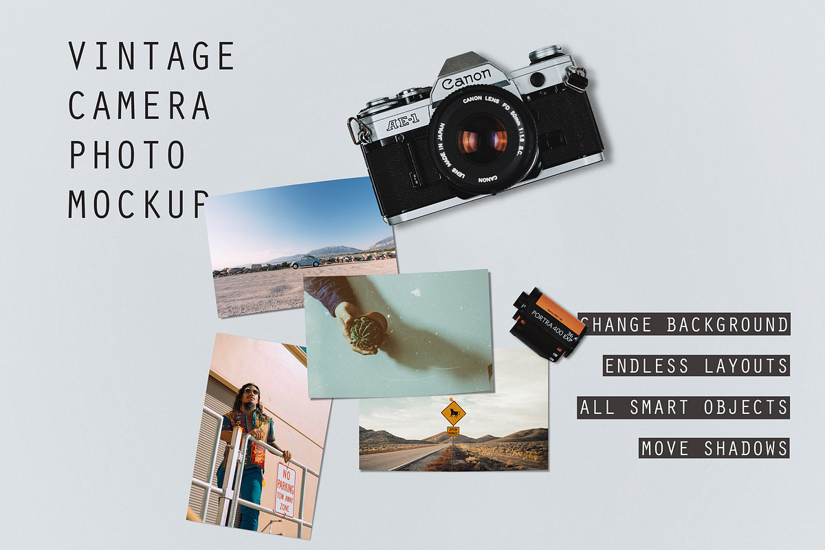 VINTAGE CAMERA PHOTO MOCKUP PSD in Mockup Templates - product preview 8