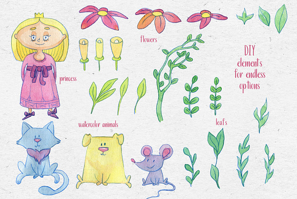 Princess day watercolor collection in Illustrations - product preview 1