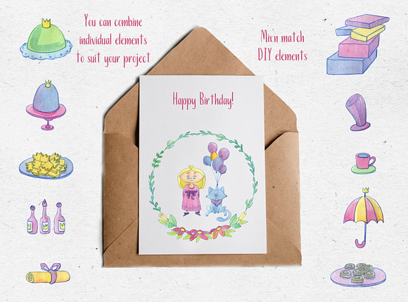 Princess day watercolor collection in Illustrations - product preview 5