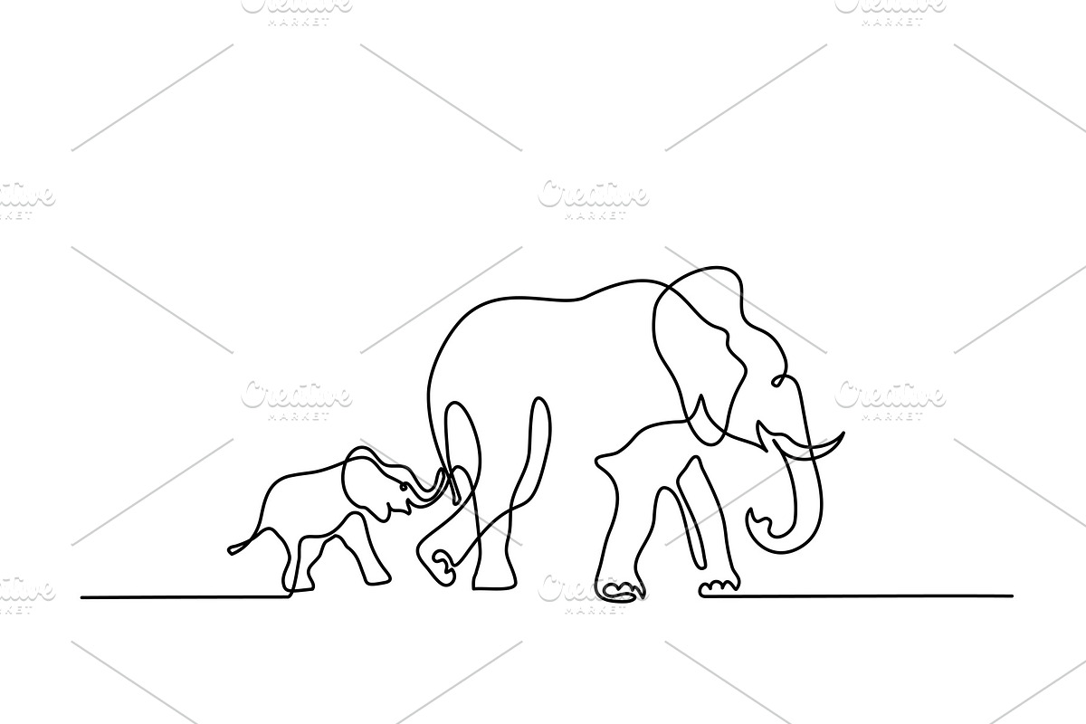Elephant mom with baby walking in Illustrations - product preview 8