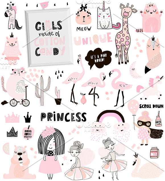PINK party. GIRLS ONLY!graphic set in Illustrations - product preview 4