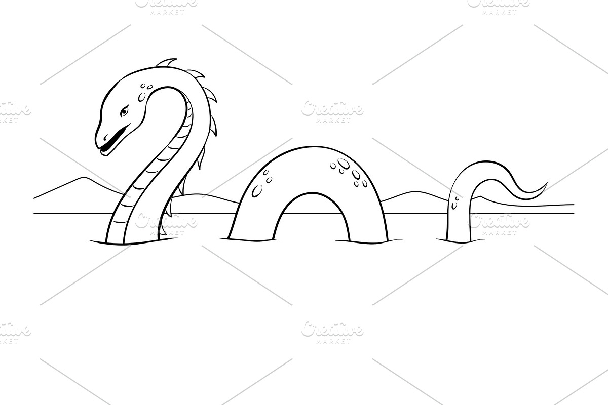 Nessie monster coloring vector illustration in Illustrations - product preview 8