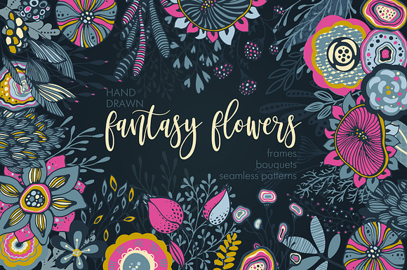 Fantasy flowers vector set in Graphics - product preview 10
