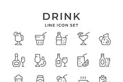 Set line icons of drink