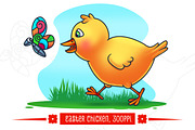 Easter Chicken Chasing a Butterfly