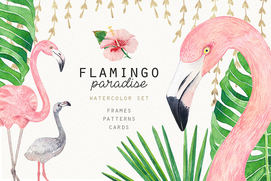 FLAMINGO PARADISE watercolor set in Illustrations - product preview 8