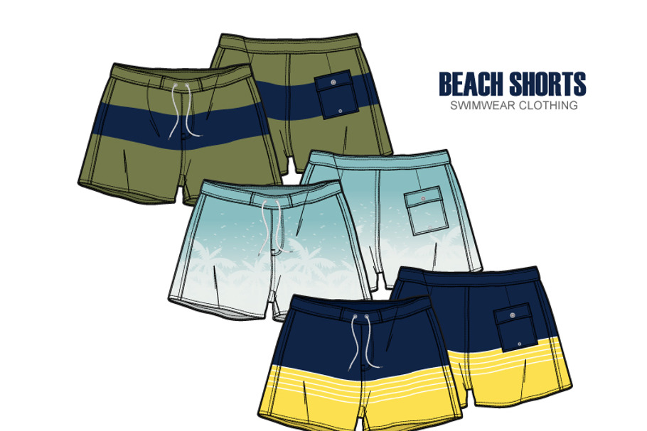 Men Beach Shorts Vector Apparel in Illustrations - product preview 8