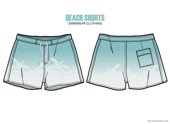 Men Beach Shorts Vector Apparel in Illustrations - product preview 2