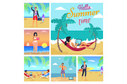 Hello Summer Time Colorful Vector Illustration