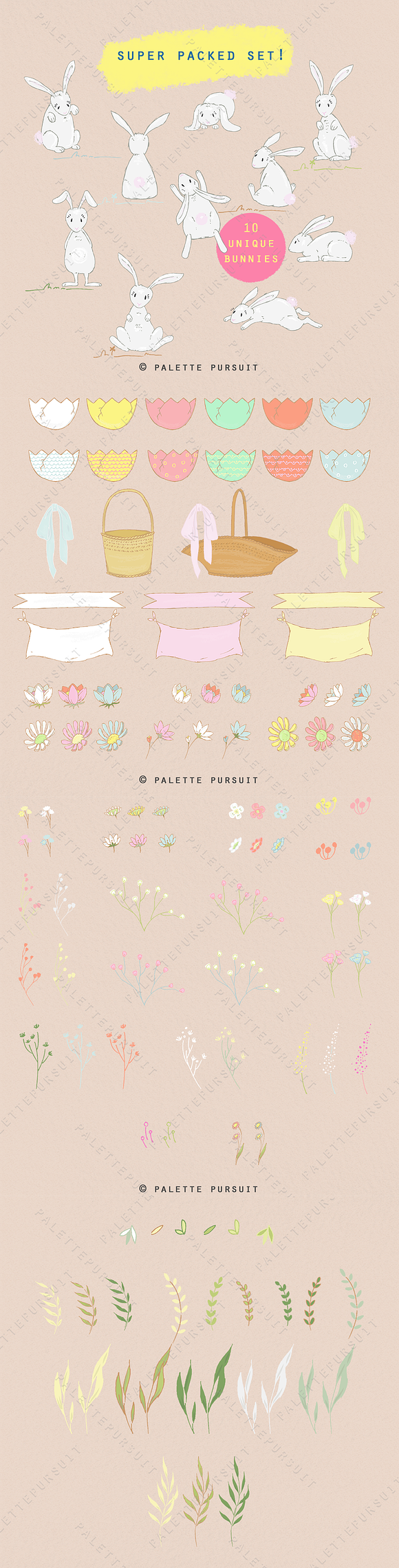 Cute bunnies and flowers clip art in Graphics - product preview 3