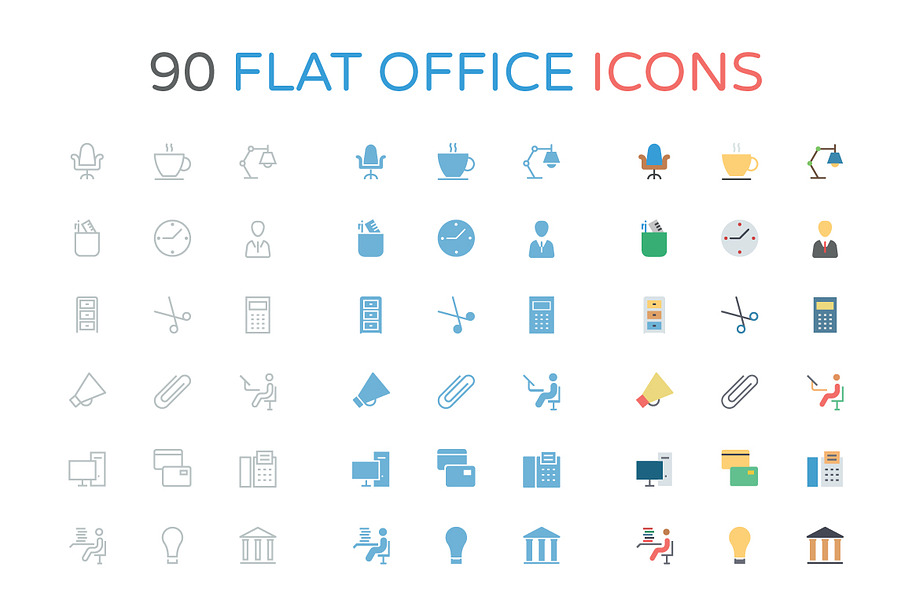 90 Flat Office Icons in Graphics - product preview 8
