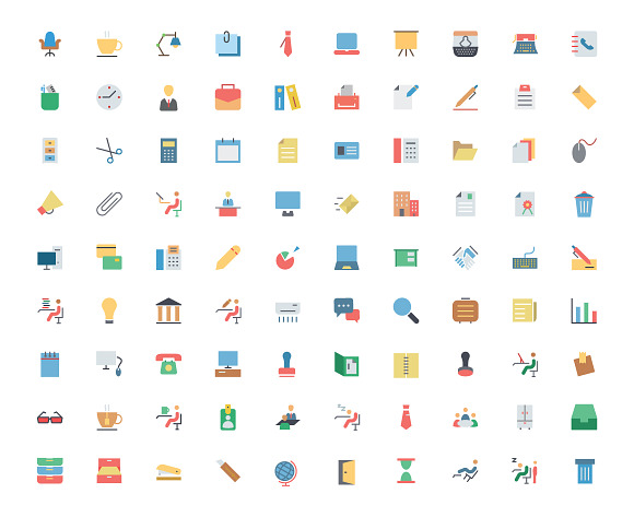 90 Flat Office Icons in Graphics - product preview 1