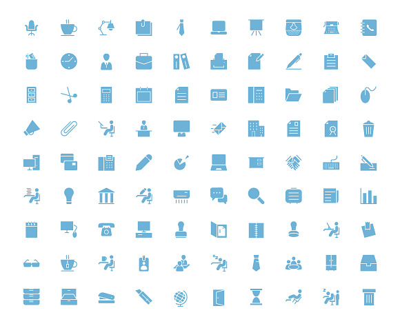 90 Flat Office Icons in Graphics - product preview 2
