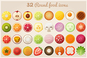 Fruit halves and round food icons