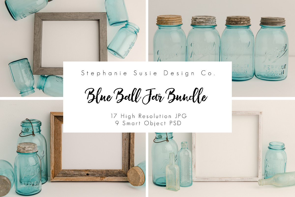 Vintage Blue Ball Jar Styled Mock Up in Product Mockups - product preview 8