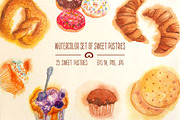 Watercolor set of sweet pastries