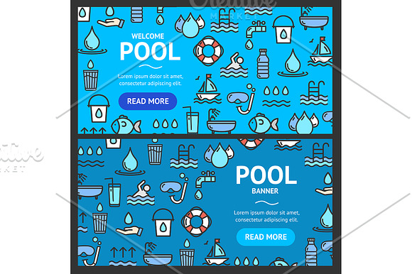 Pool and Water Banner Set. Vector in Illustrations - product preview 1