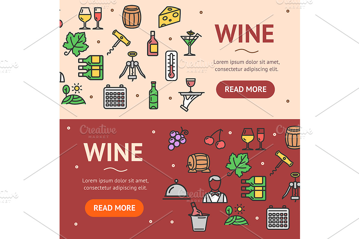 Wine Drink Banner Set. Vector in Illustrations - product preview 8