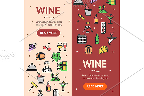 Wine Drink Banner Set. Vector in Illustrations - product preview 1