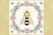 Bee and Floral Wreath