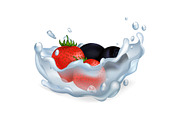 Strawberries and Blueberries in Water Illustration