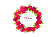 Flower Frame. Circle Wreath of Various Blossoms