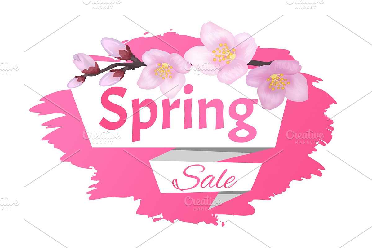 Spring Sale Advertisement Label Branch of Sakura in Illustrations - product preview 8