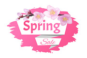 Spring Sale Advertisement Label Branch of Sakura