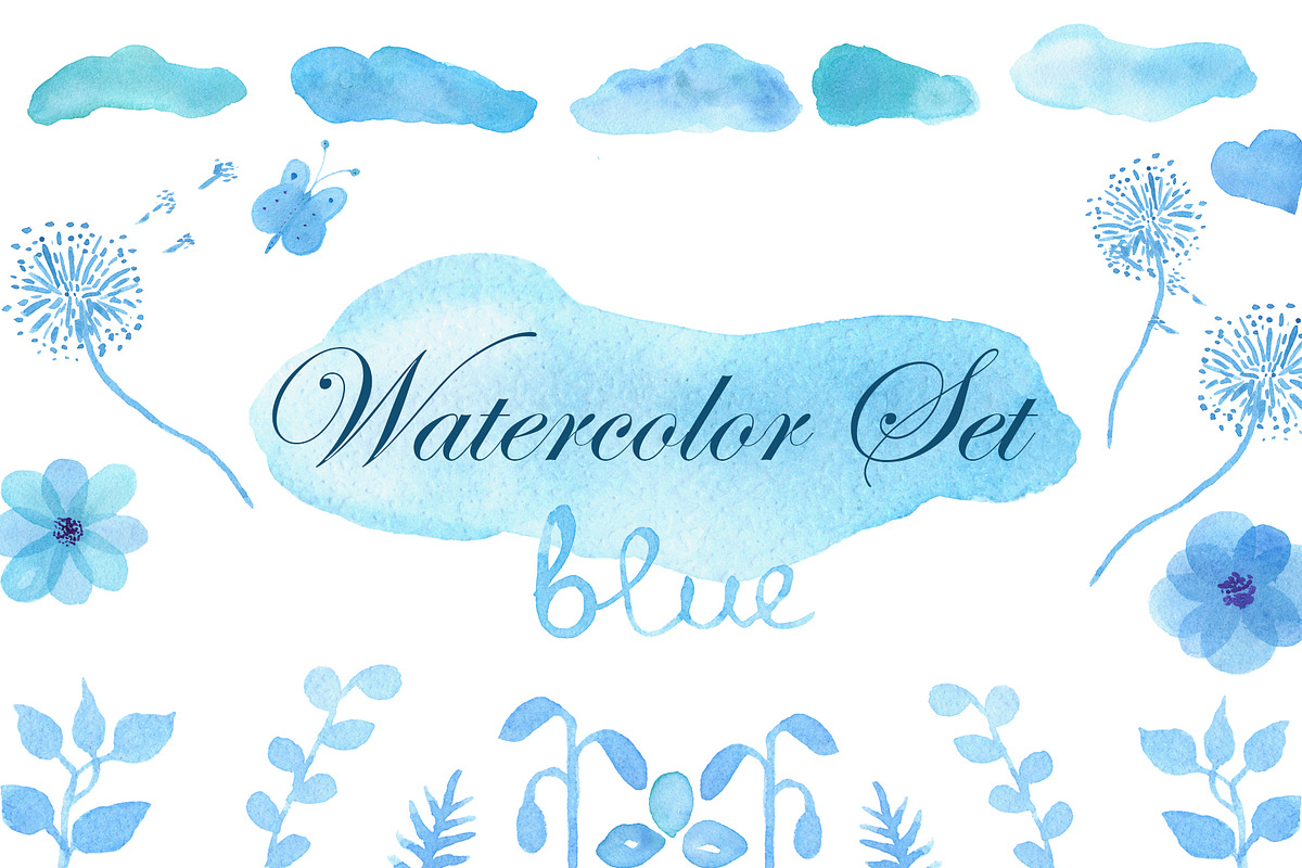 Watercolor Blue Set in Illustrations - product preview 8