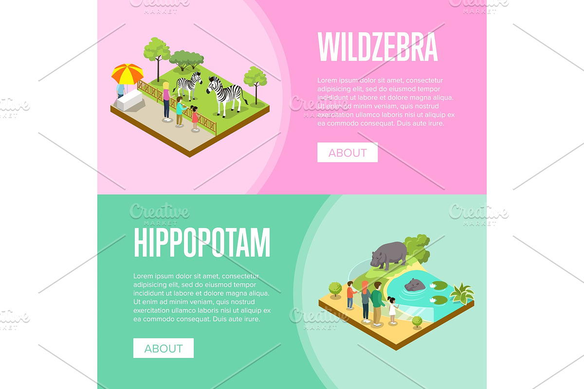 Public zoo isometric 3D posters set in Illustrations - product preview 8