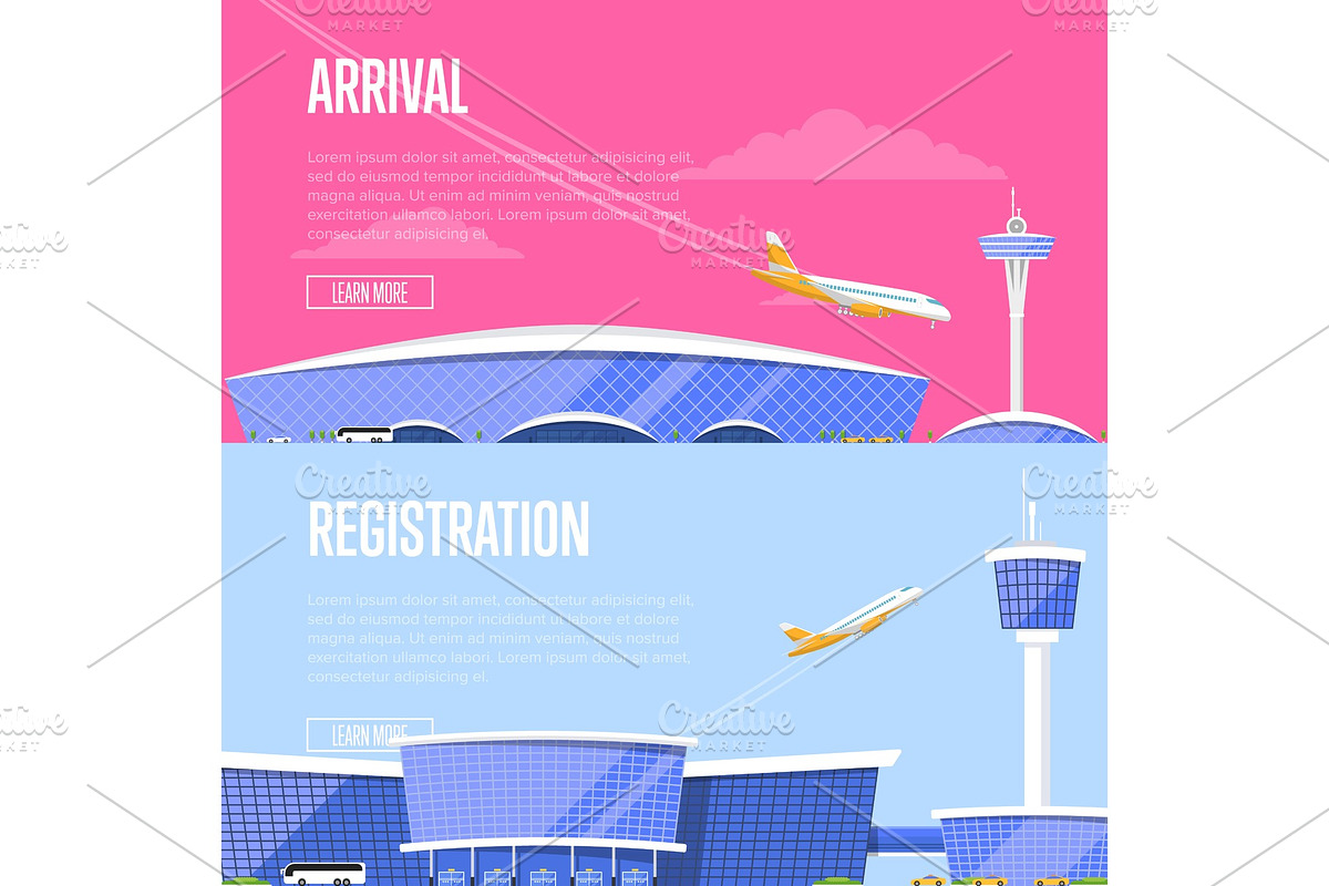 Airplane arrival and airport registration flyers in Illustrations - product preview 8